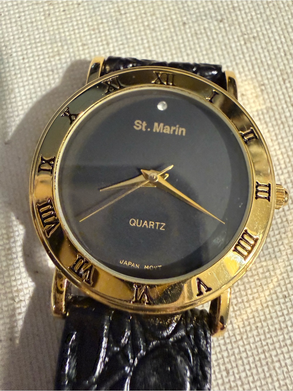 Unlisted St. Marin Gold and Black Dress Watch Leather Band